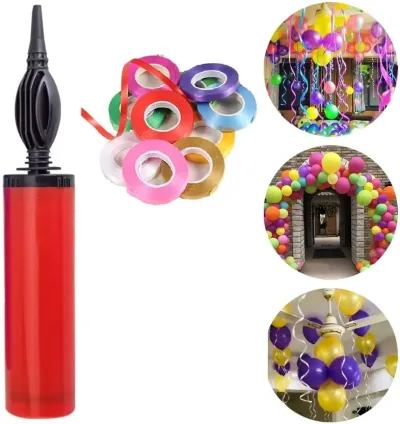 RJV Global Solid Balloon Decorating Garland - 1 Balloon Pump & 10 Pcs Curling Ribbon Multi Balloon Bouquet  (Multicolor, Pack of 11)